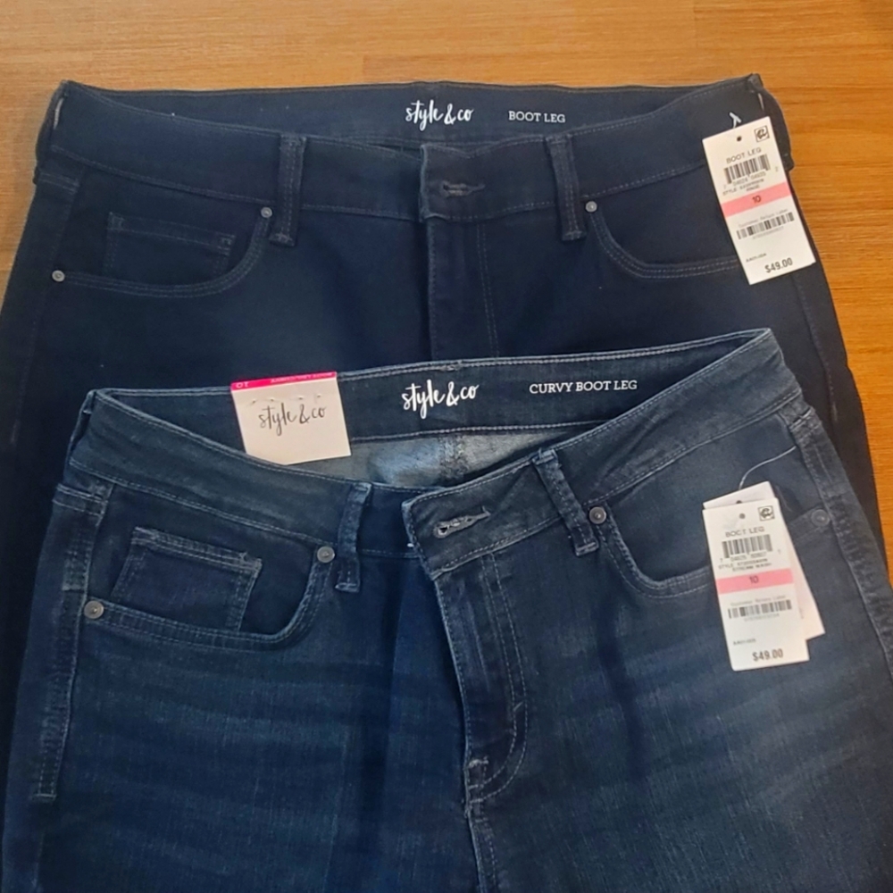 NWT Lot Pair 2 Style & Co Jeans Size 10 Bootcut and Curvy Bootcut